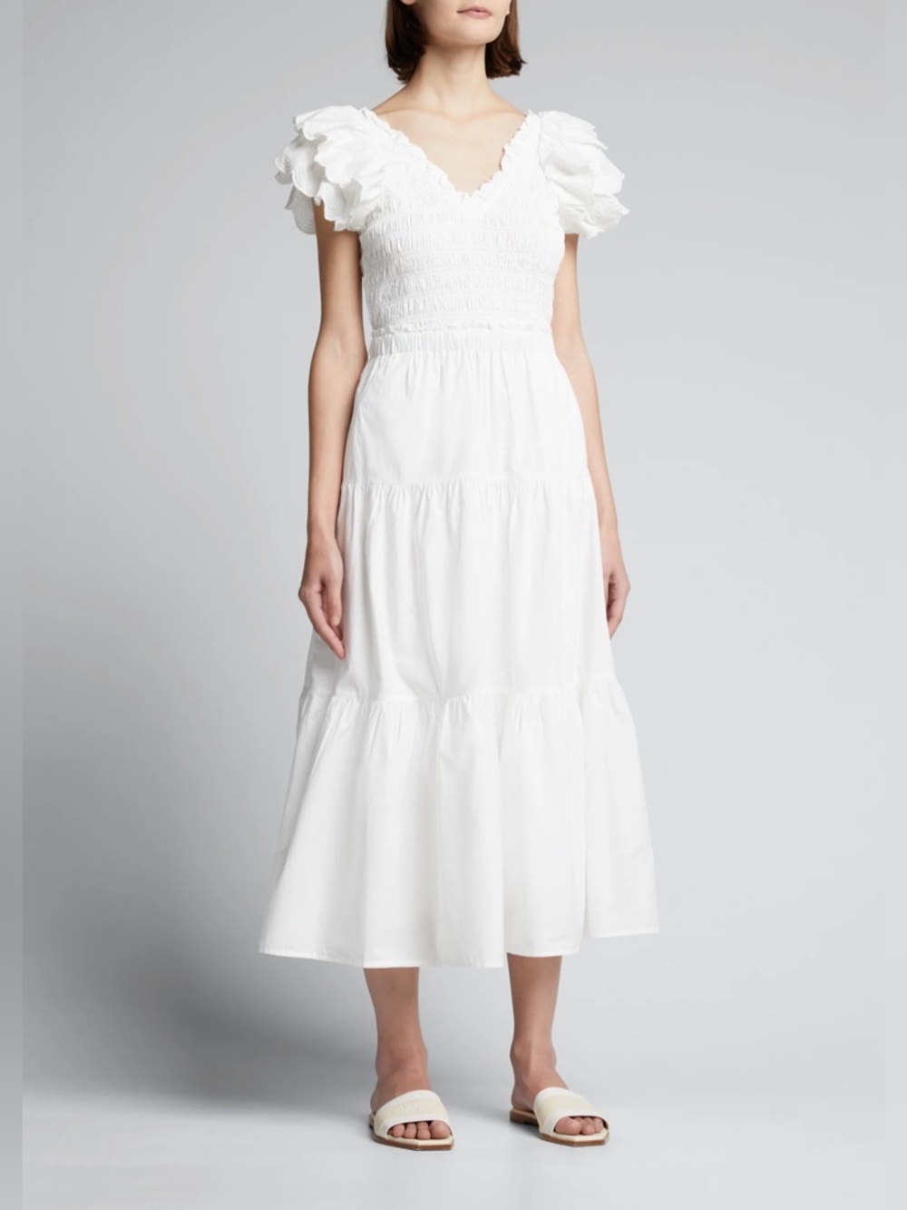 Sea New York white Heidi heart quilt flutter sleeve midi dress